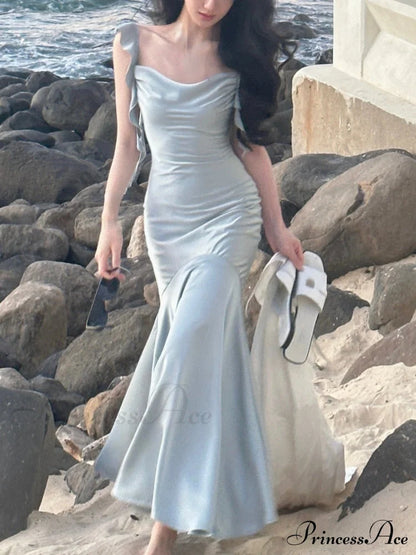 Strap Vintage Gown - Party Elegant Satin Midi Korean Casual Fashion