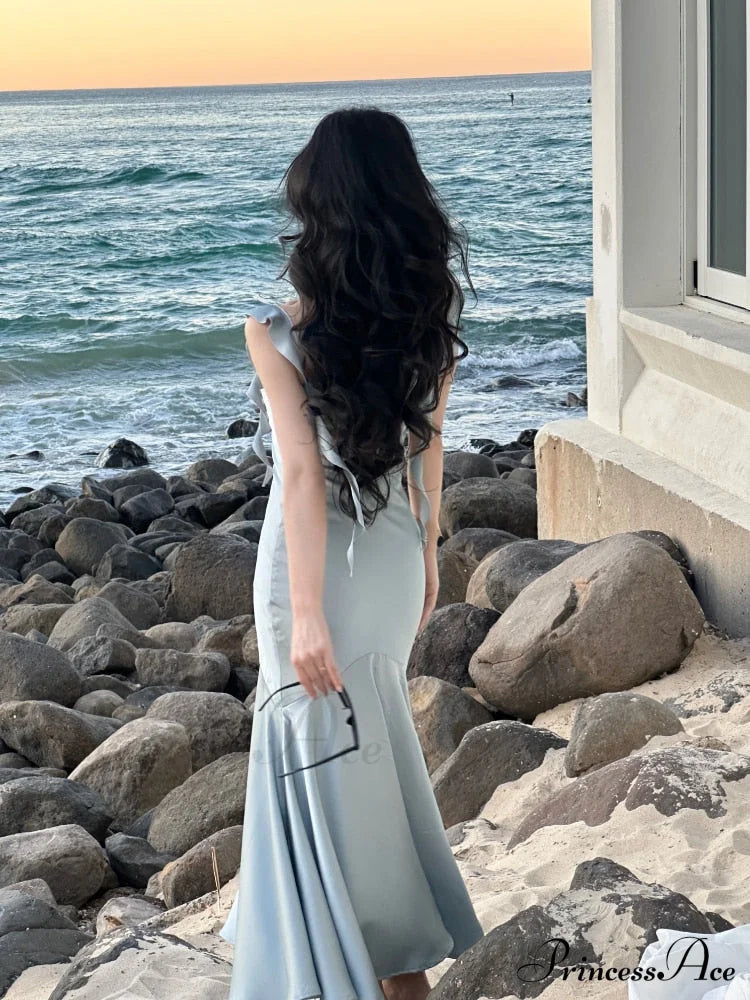 Strap Vintage Gown - Party Elegant Satin Midi Korean Casual Fashion