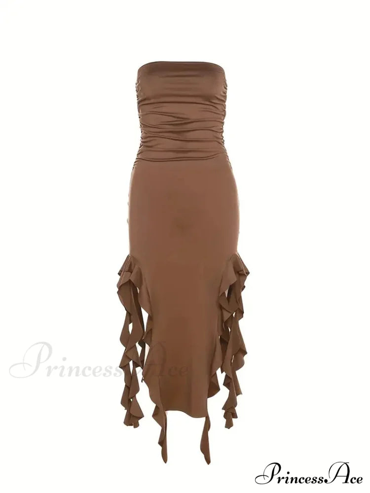 Strapless Ruched Side Slit Party Dress S / Black Black Strapless Maxi Dress