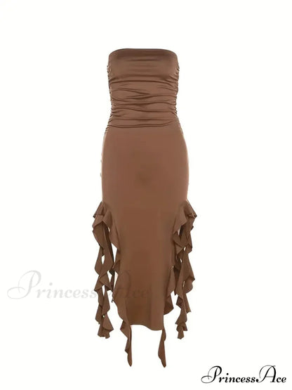 Strapless Ruched Side Slit Party Dress S / Black Black Strapless Maxi Dress