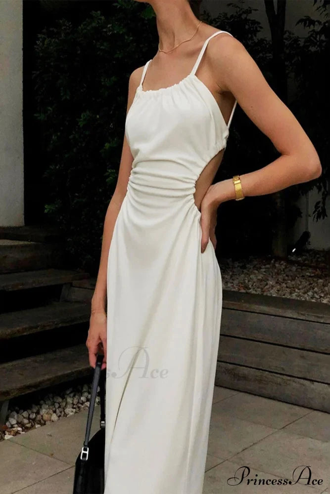 Strappy White Dress With Cut-Out Back Maxi Dresses