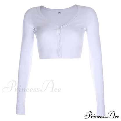 Stretchy Long Sleeve Crop Tops Cardigan White / S