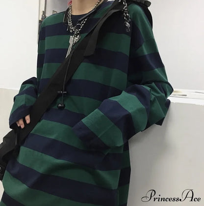 Stripe Long Grunge Arm Tee Green / S T-Shirts