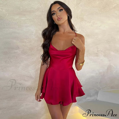Stunning In Stylish Satin Skater Dress Red / S Dressy Dresses