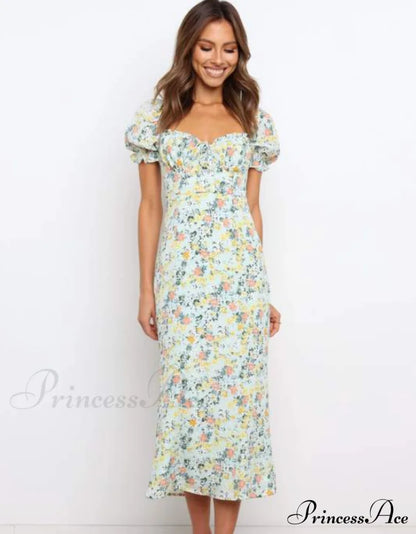 Summer Beach Sweet Dress With Puff Sleeves And Ruffles S / White Dresses
