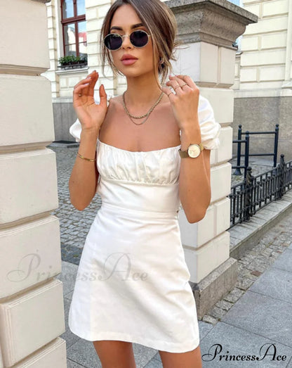Summer Lace Linen Sexy Backless White Dress S / White White Dress
