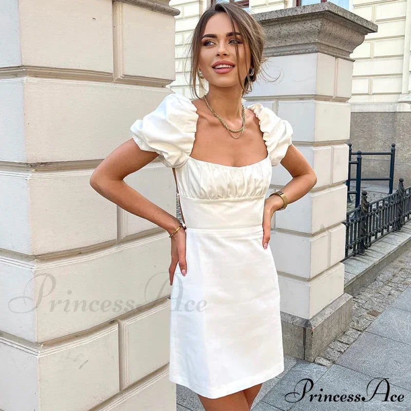 Summer Lace Linen Sexy Backless White Dress M / White White Dress