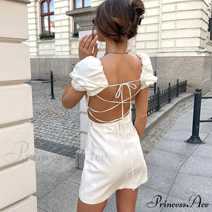 Summer Lace Linen Sexy Backless White Dress M / Pink White Dress
