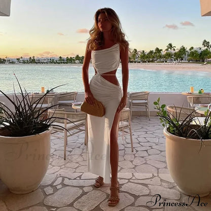 Summer Long Streetwear Bodycon Hollow Out Split Elegant Evening Y2K Clothes Top Cut Dress