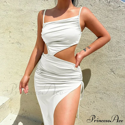 Summer Long Streetwear Bodycon Hollow Out Split Elegant Evening Y2K Clothes Top Cut Dress