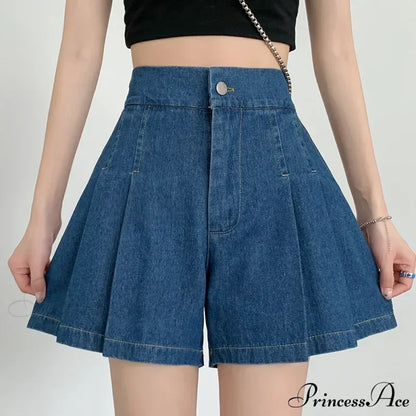 Summer Size Denim High Elastic Waist Pleated Mini Large Short