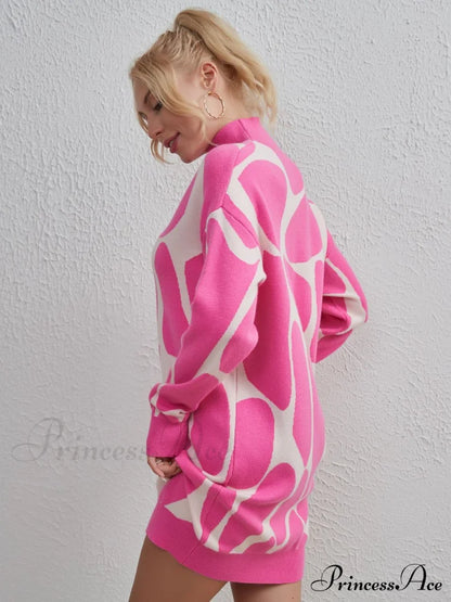 Sweater Gown With Mock Neck Contrast Sweaters-L