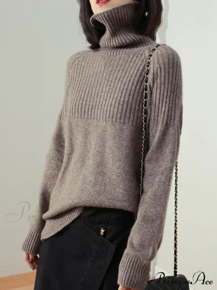 Sweater New Autumn/Winter Solid Neckline 2024 Color Winter Loose Blouse Pullover Ladies High Jumpers