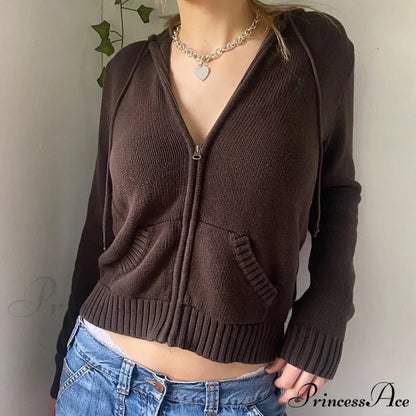 Sweatshirts Hoodies Zip-Up Women’s Long Cardigan Solid Knit Y2K Color Drawstring Casual
