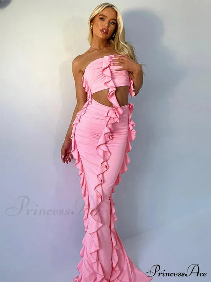 Tassel Birthday Party Outfits Maxi Dress Pink / S