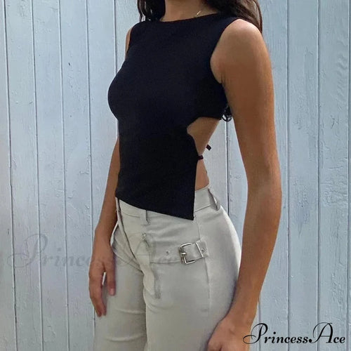 Tied Backless Solid Sleeveless Crop 2024 Summer Sexy Skinny Simple Trim Outfits Mock Neck Basic