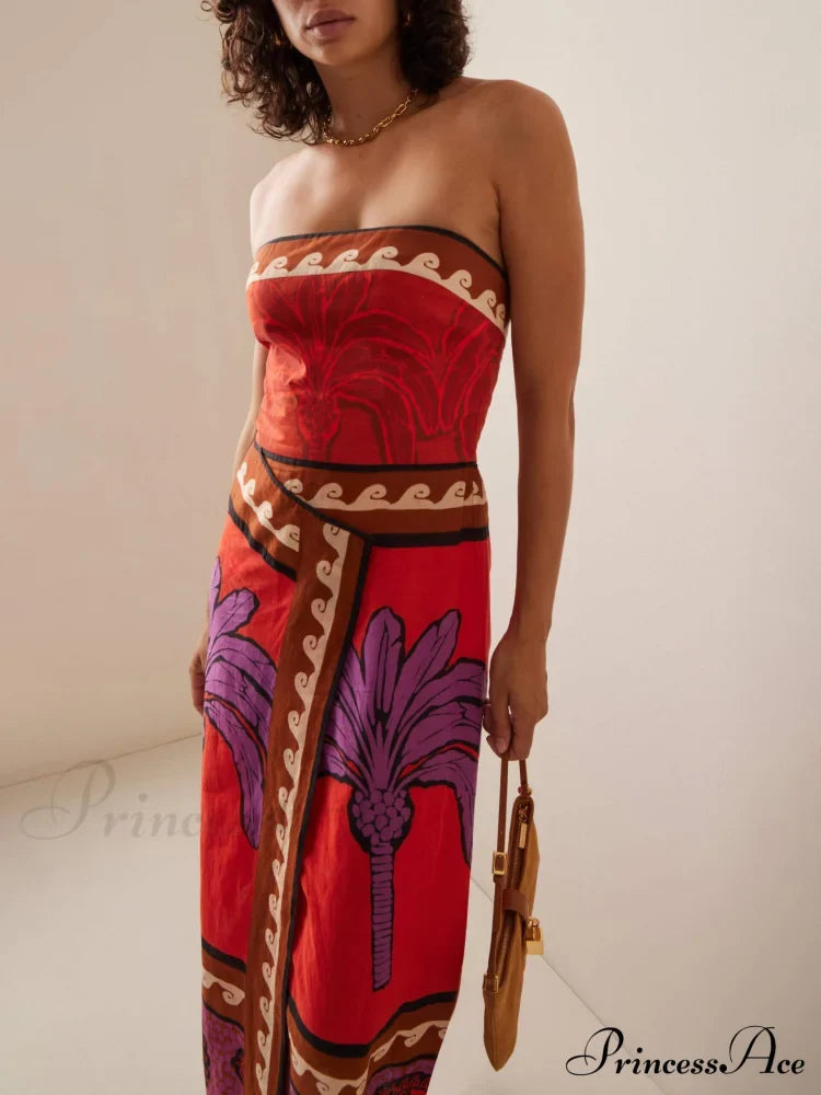 Unique Palm Tree Charming Floral Off-Shoulder Midi Dress Dresses
