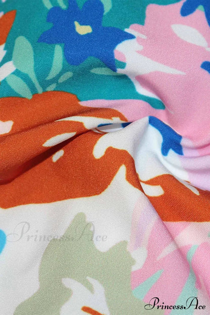 V Design Puff Neck Flowered Arm Shirt Blouses