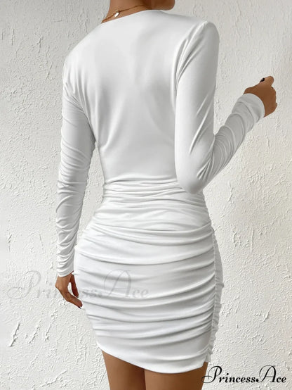 V-Neck Hollow Pleated Slim Wrap Hip Nightclub Short Cut Out Dress