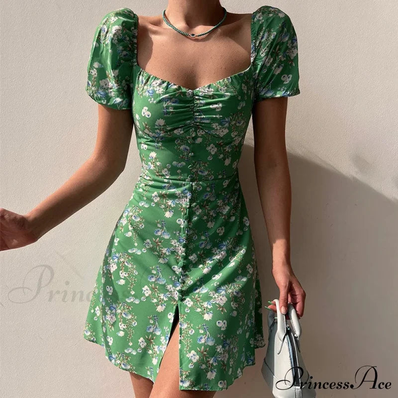 V-Neck Lace Up Lantern Sleeve Ruffles Dress M / Orange Dresses