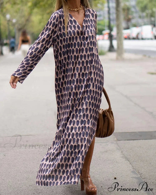 Fashion v-neck polka dot print dress Purple 23BF Casual Dresses Clothes Dresses Spring