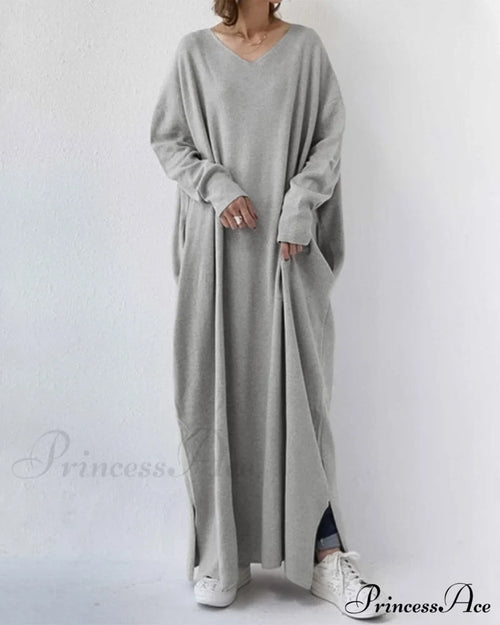 Long sleeve v neck swing dress Gray 2022 f/w 23BF casual dresses Clothes Dresses
