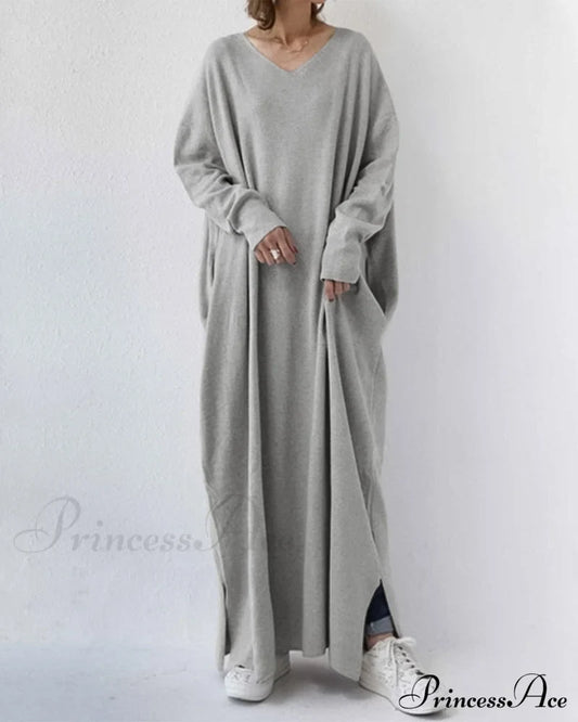 Long sleeve v neck swing dress Gray 2022 f/w 23BF casual dresses Clothes Dresses