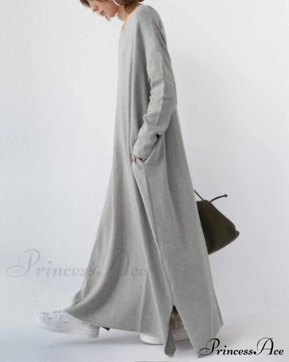 V Neck Swing Dress - Long Sleeve Dresses