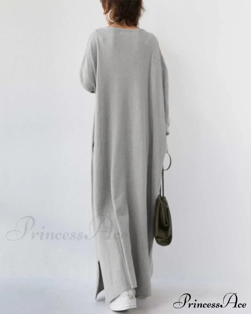 V Neck Swing Dress - Long Sleeve Dresses