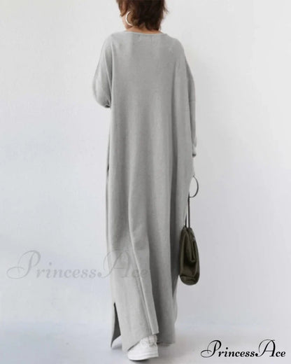 V Neck Swing Dress - Long Sleeve Dresses