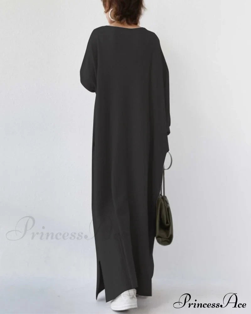 V Neck Swing Dress - Long Sleeve Dresses