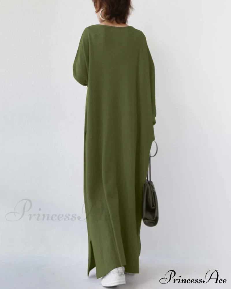 V Neck Swing Dress - Long Sleeve Dresses