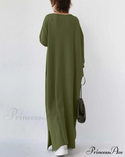 V Neck Swing Dress - Long Sleeve Dresses