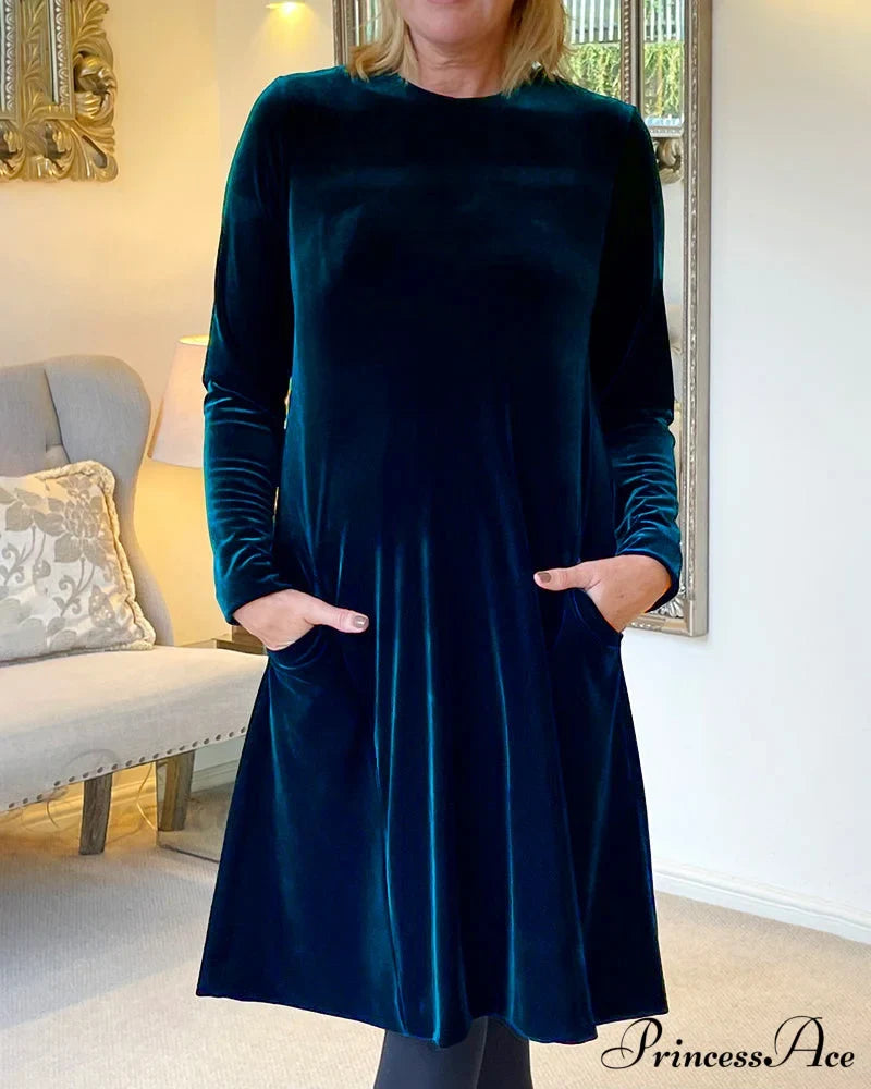 Velvet Round Neck Dress Dresses