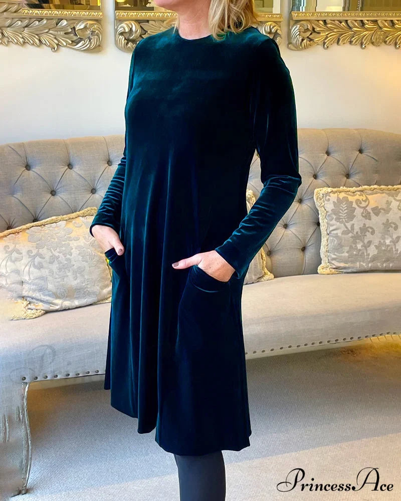 Velvet Round Neck Dress Dresses