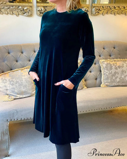 Velvet Round Neck Dress Dresses