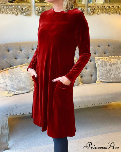 Velvet Round Neck Dress Dresses