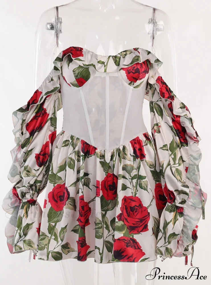 Waist Lace Perspective Arm Long Dress L / Red Dresses