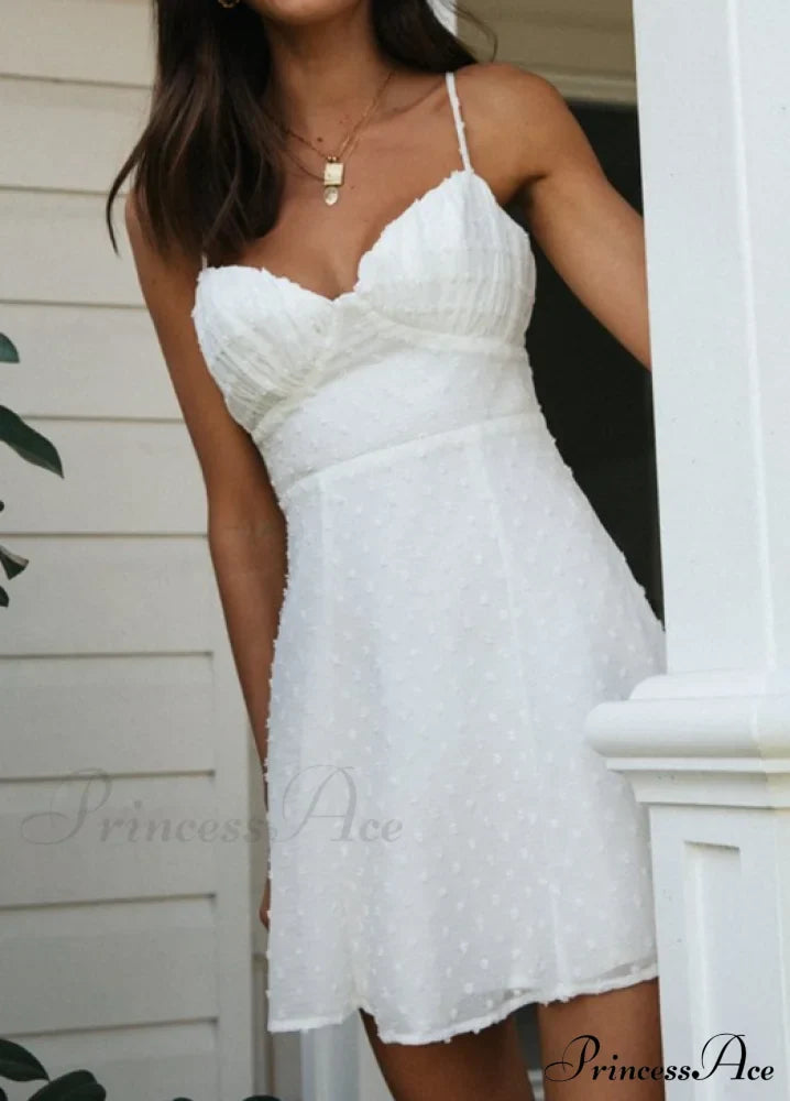 Holiday Solid White Mini Strapless Dress - Women’s Summer Sleeveless Cotton Dot L / Blue Dresses