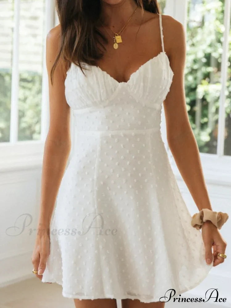 Holiday Solid White Mini Strapless Dress - Women’s Summer Sleeveless Cotton Dot L / White Dresses