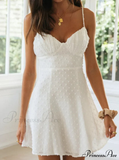 Holiday Solid White Mini Strapless Dress - Women’s Summer Sleeveless Cotton Dot L / White Dresses