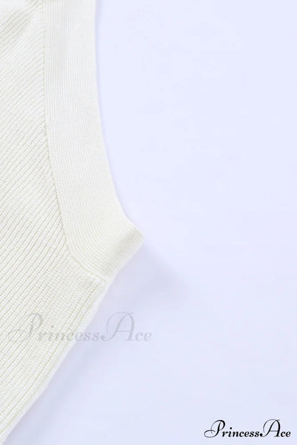 White Neck Knit Ribbed Halter Tank Cross Criss Top Tops