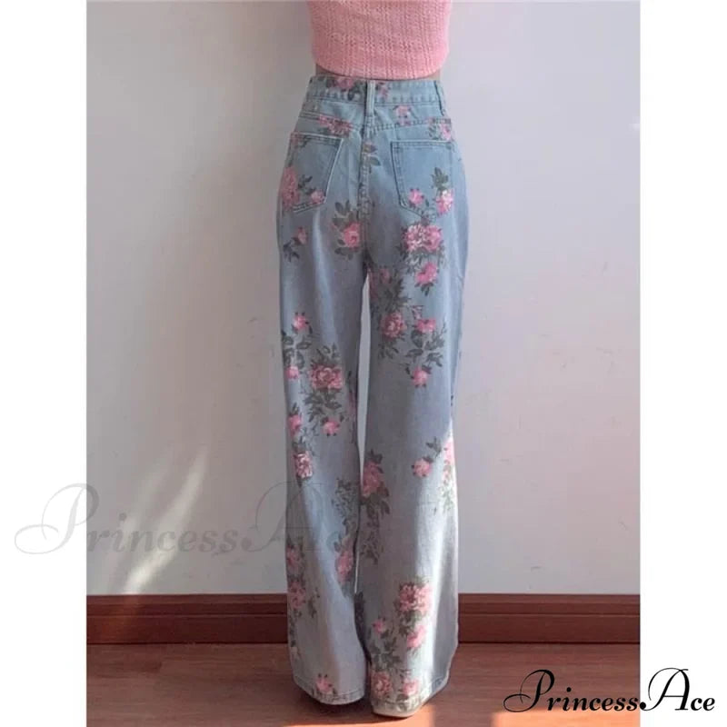 Wide High Waist Flowered Leg Jeans