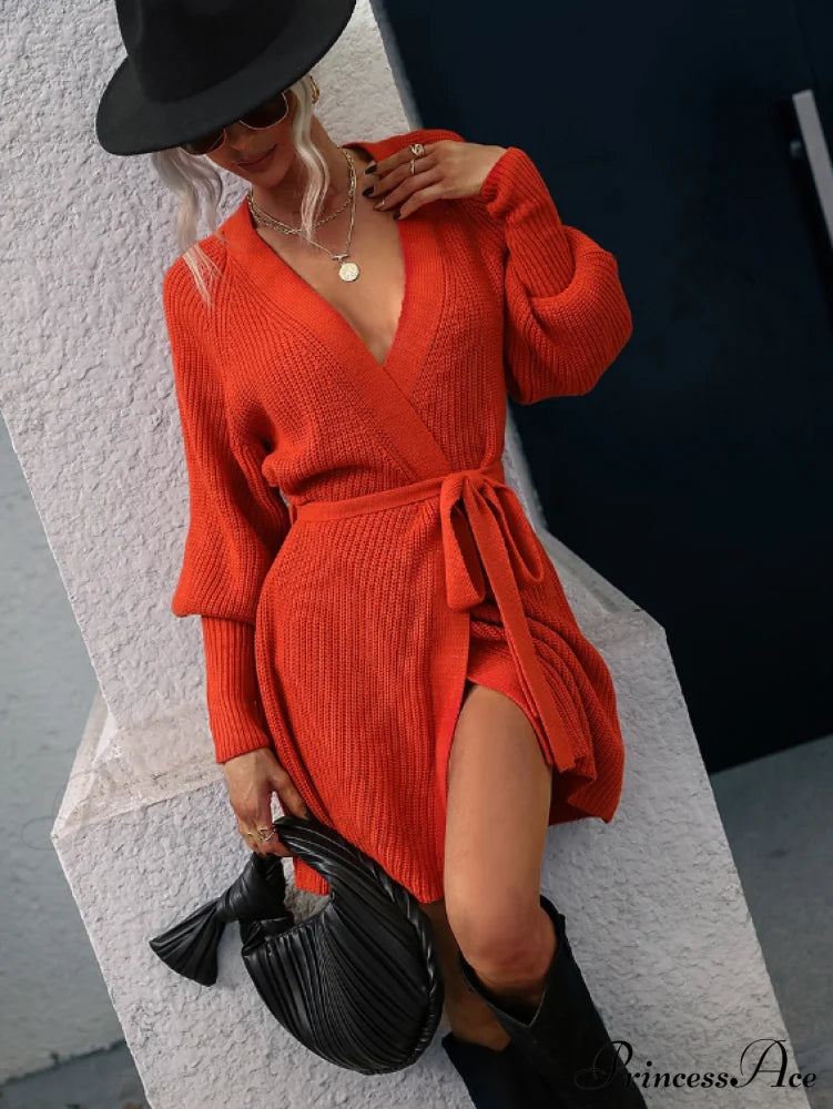 Winter Wrap Dress Women Long Sleeve Office Cardigan Tunic Solid Color M / Green Dresses