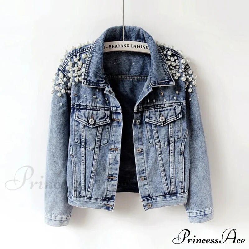 With Detailing New Autumn Women’s Jacket Pearl - Denim Collection