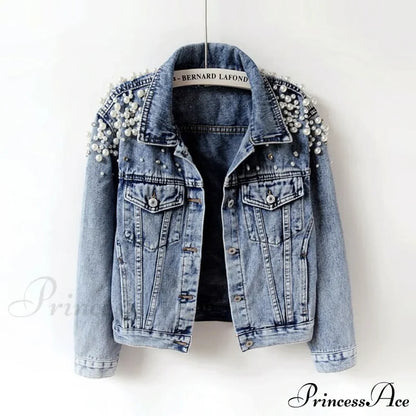 With Detailing New Autumn Women’s Jacket Pearl - Denim Collection