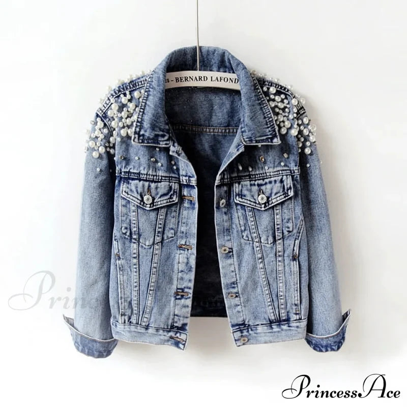 With Detailing New Autumn Women’s Jacket Pearl - Denim Collection Blue / S