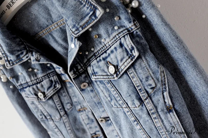 With Detailing New Autumn Women’s Jacket Pearl - Denim Collection
