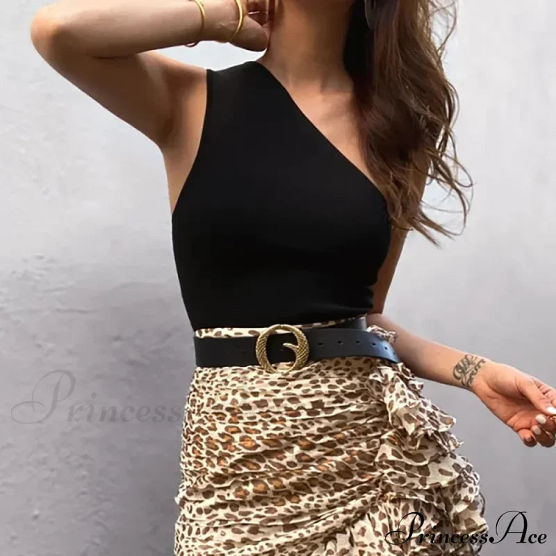 Women Sports Crops Vest Casual Female One Shoulder Summer Outfitss Fitness Elastic Tank Top