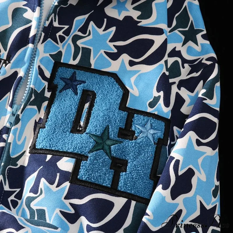Y2K Hoodie Demon Streetwear Camouflage Up Embroidery Oversized Harajuku Zip Women
